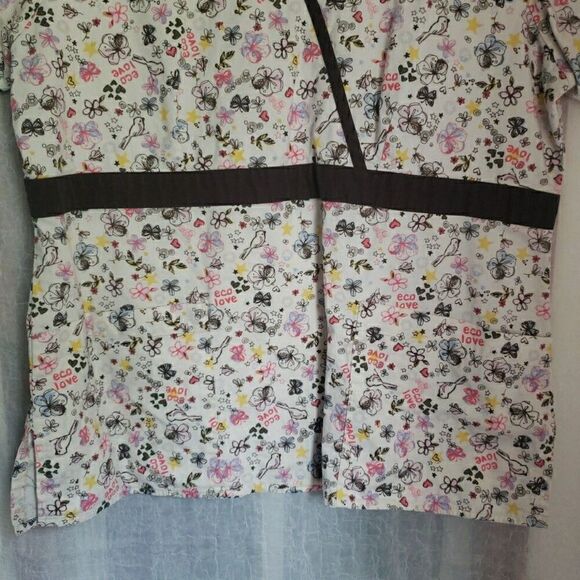 Dickies Scrub Top Flowers Bird Coquette Scrubs Medical Vet Dental Women Size UNK - Picture 6 of 9